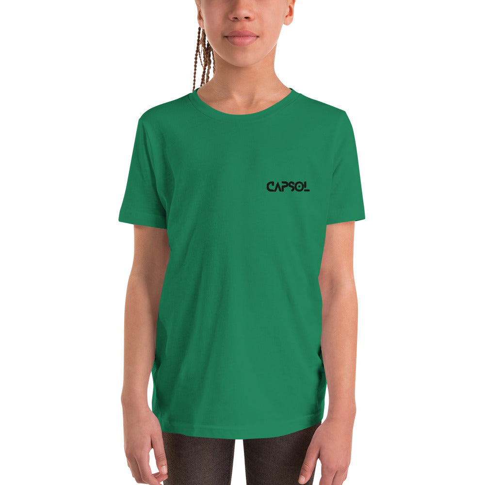 CapSol (front left) - black thread - Youth Short Sleeve T-Shirt