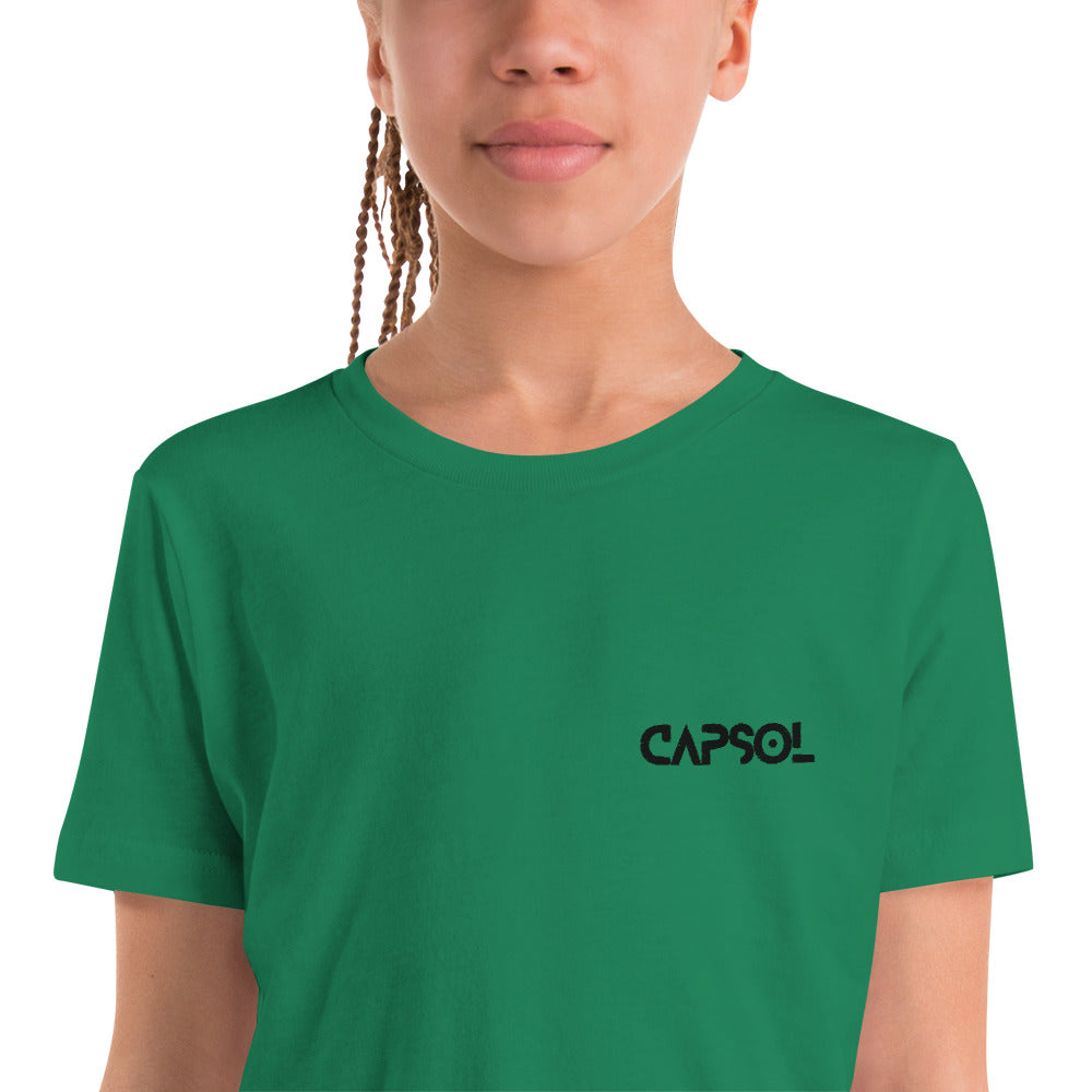 CapSol (front left) - black thread - Youth Short Sleeve T-Shirt