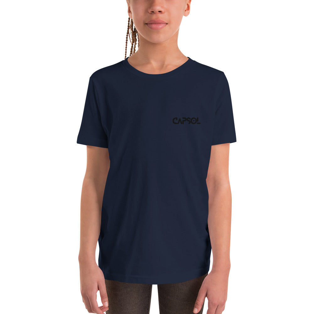 CapSol (front left) - black thread - Youth Short Sleeve T-Shirt