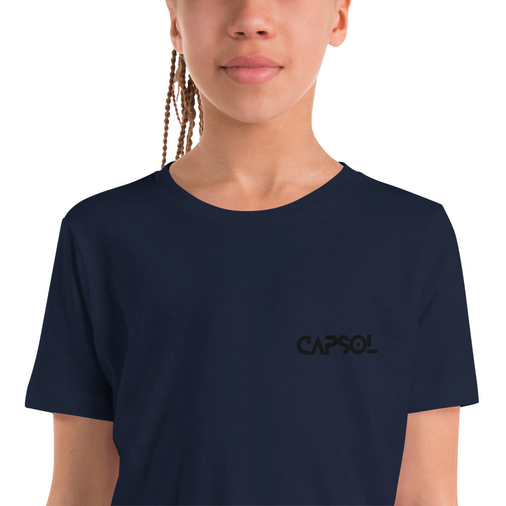 CapSol (front left) - black thread - Youth Short Sleeve T-Shirt