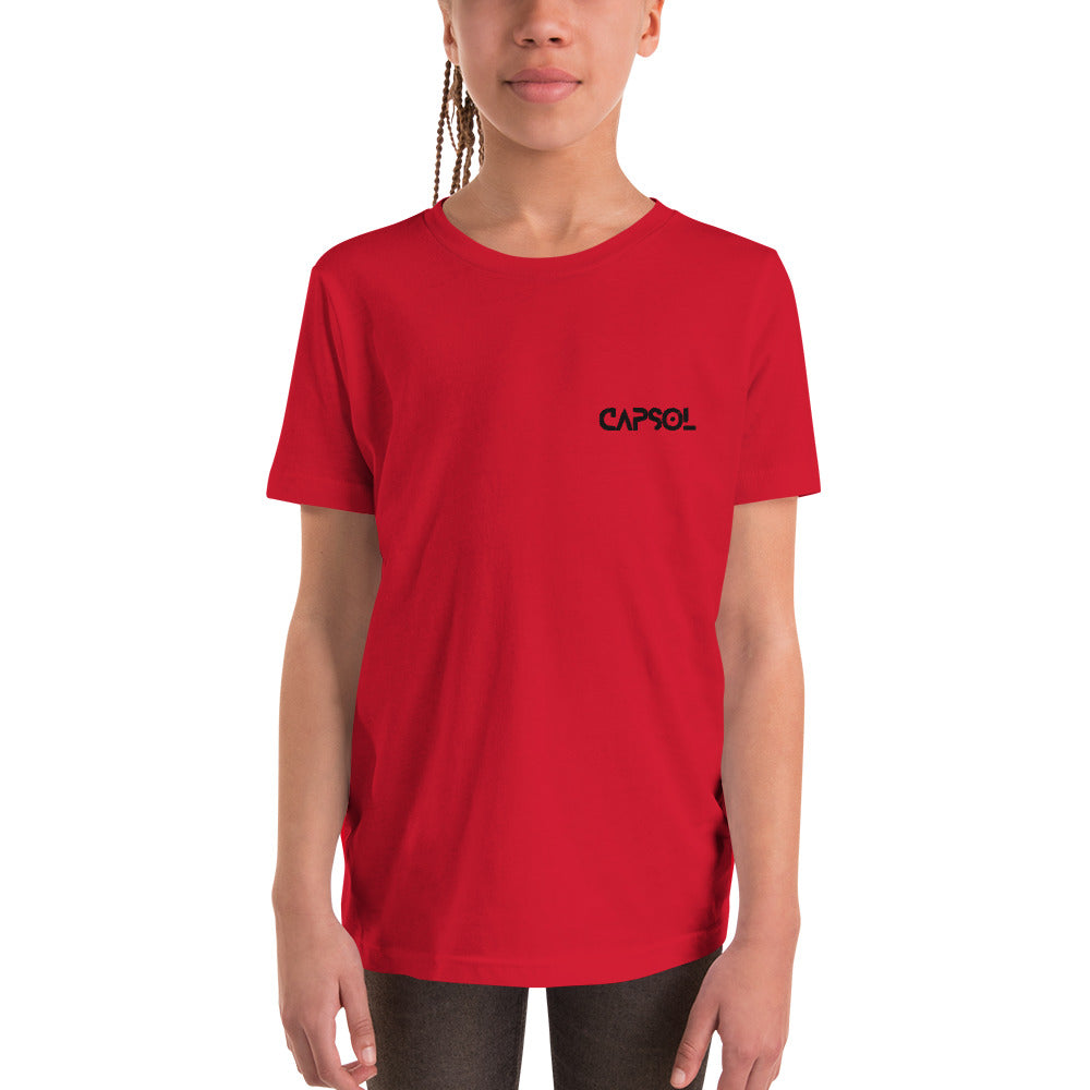 CapSol (front left) - black thread - Youth Short Sleeve T-Shirt