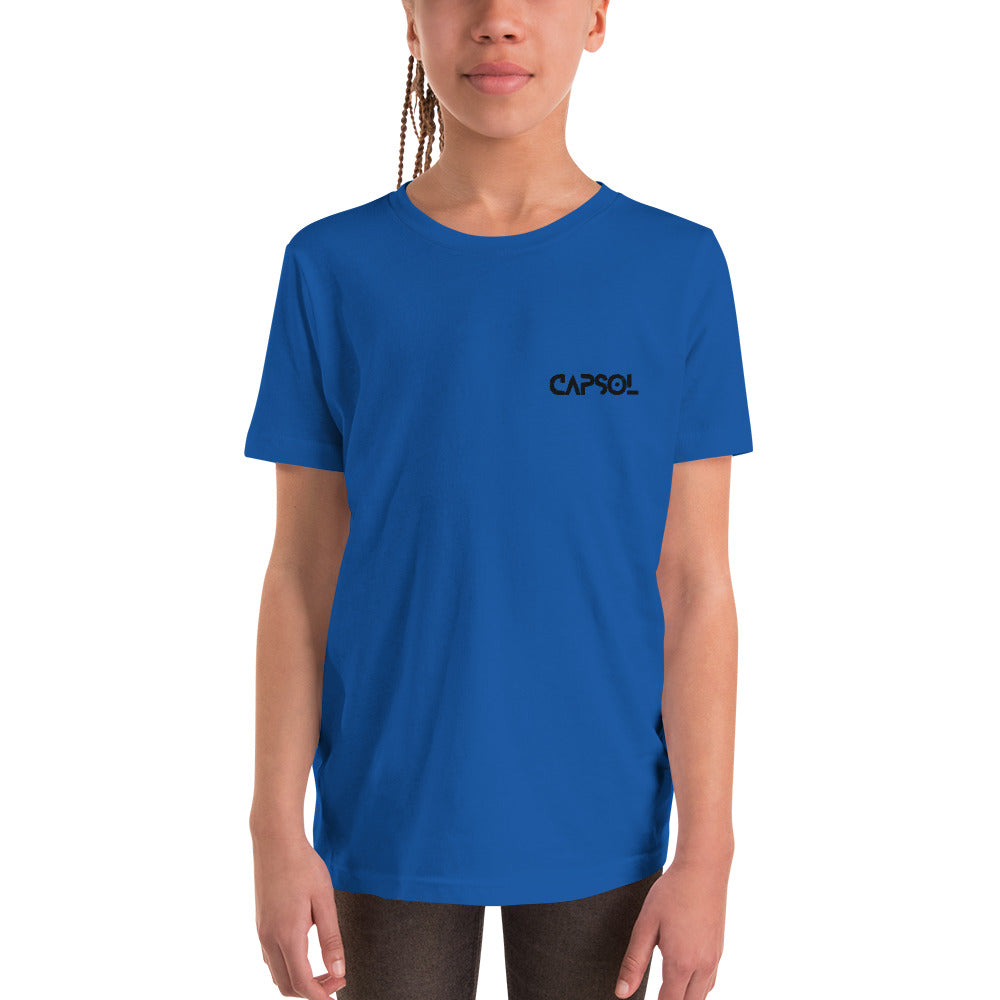 CapSol (front left) - black thread - Youth Short Sleeve T-Shirt