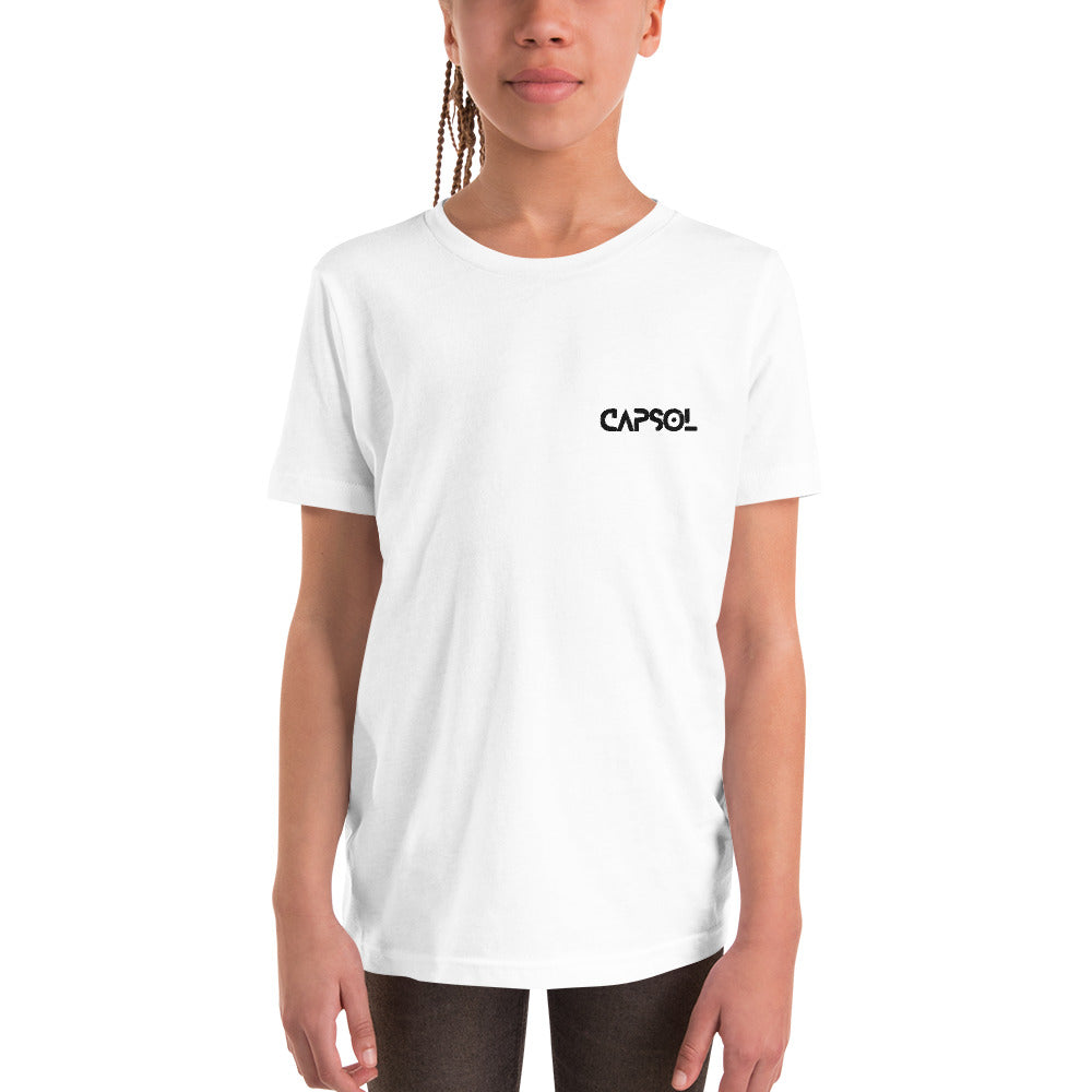 CapSol (front left) - black thread - Youth Short Sleeve T-Shirt