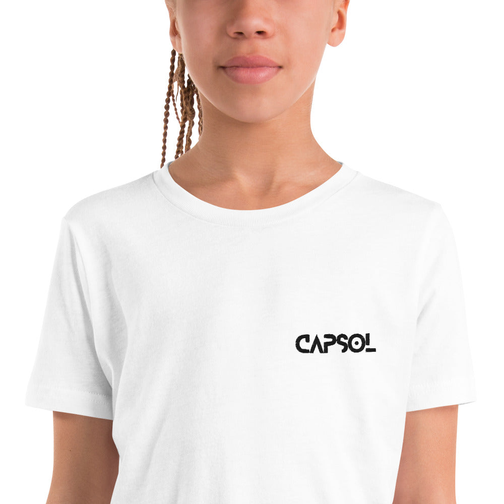 CapSol (front left) - black thread - Youth Short Sleeve T-Shirt