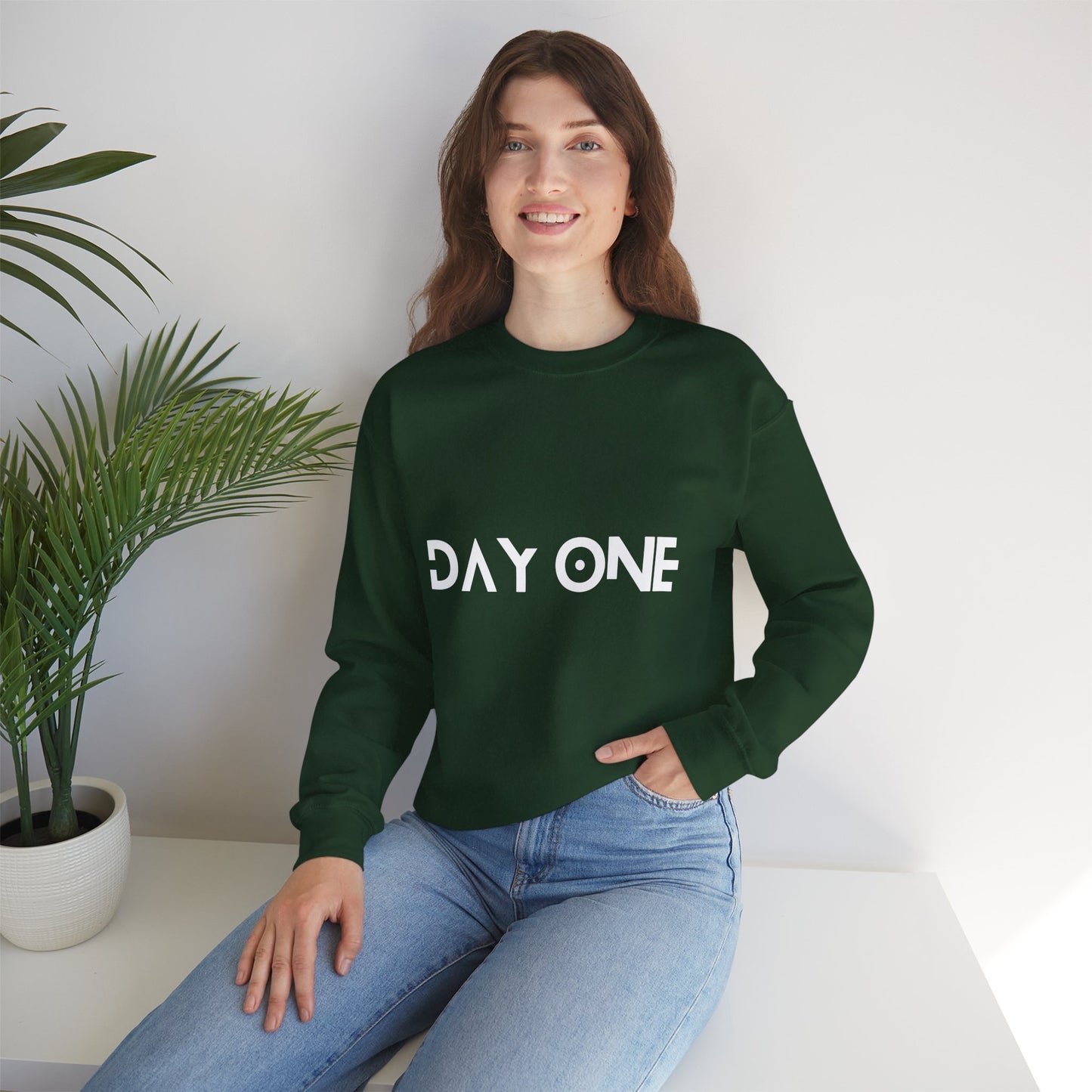 DAY ONE - white text - Crewneck Sweatshirt