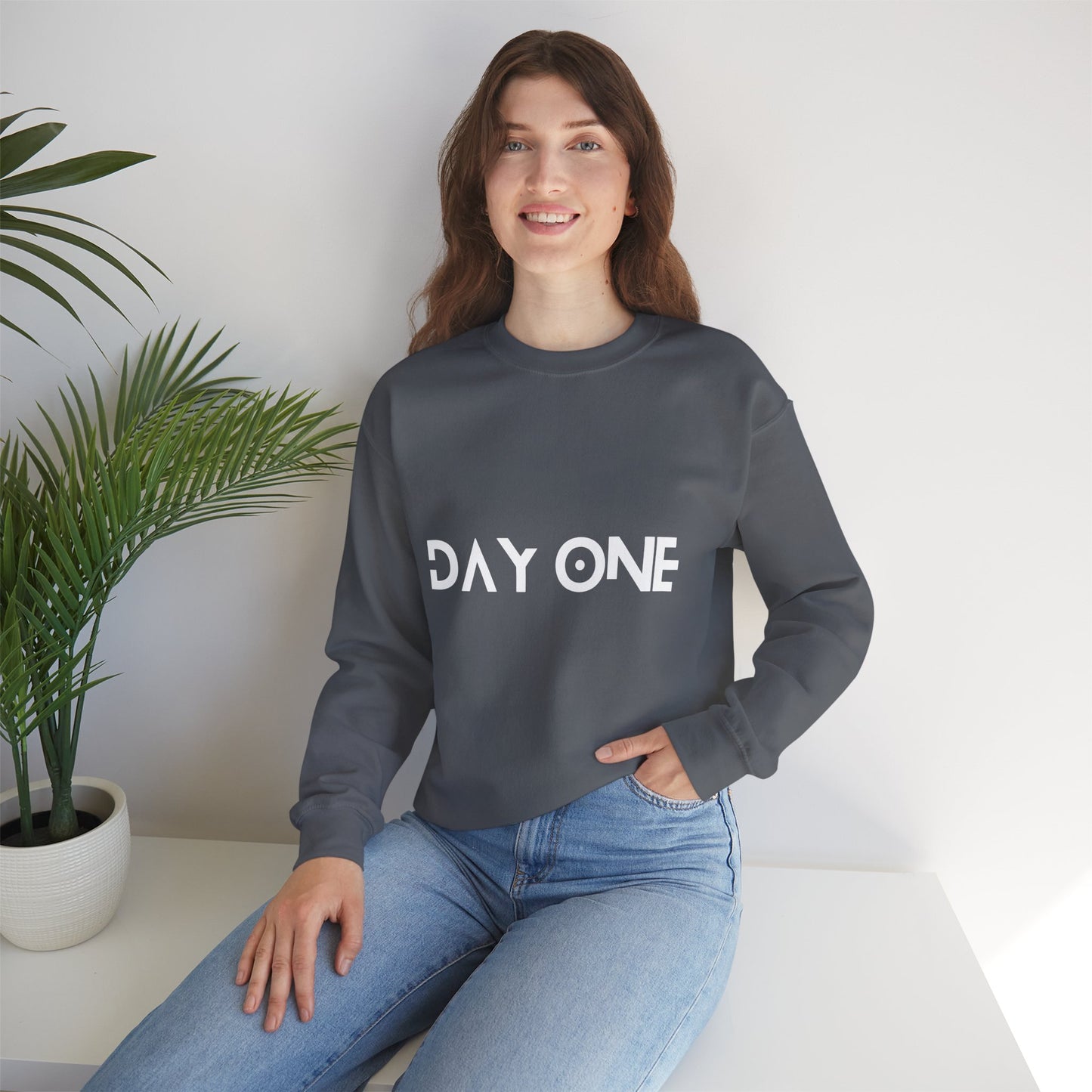 DAY ONE - white text - Crewneck Sweatshirt