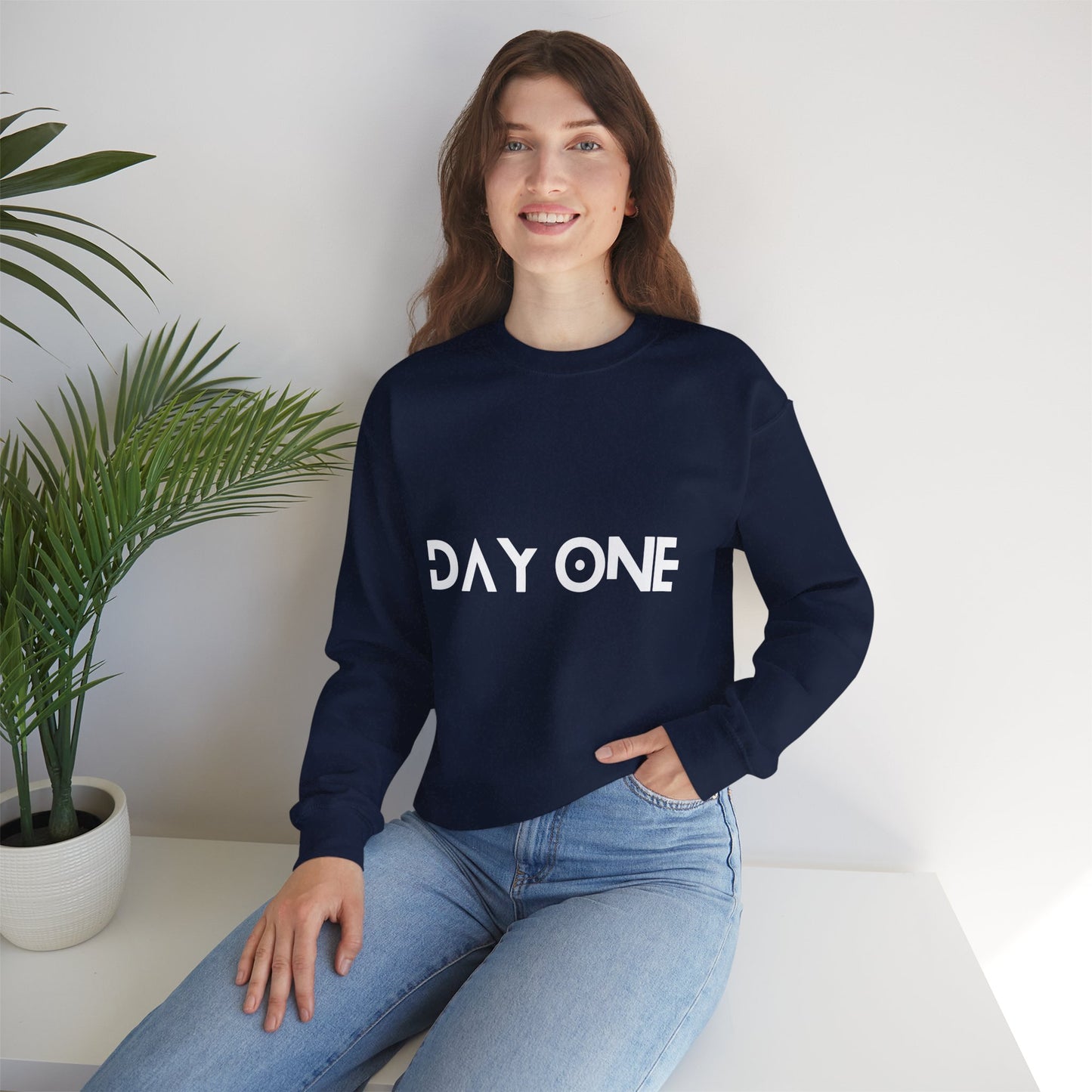 DAY ONE - white text - Crewneck Sweatshirt