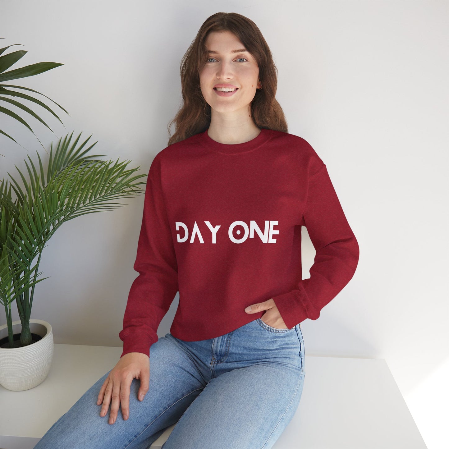 DAY ONE - white text - Crewneck Sweatshirt