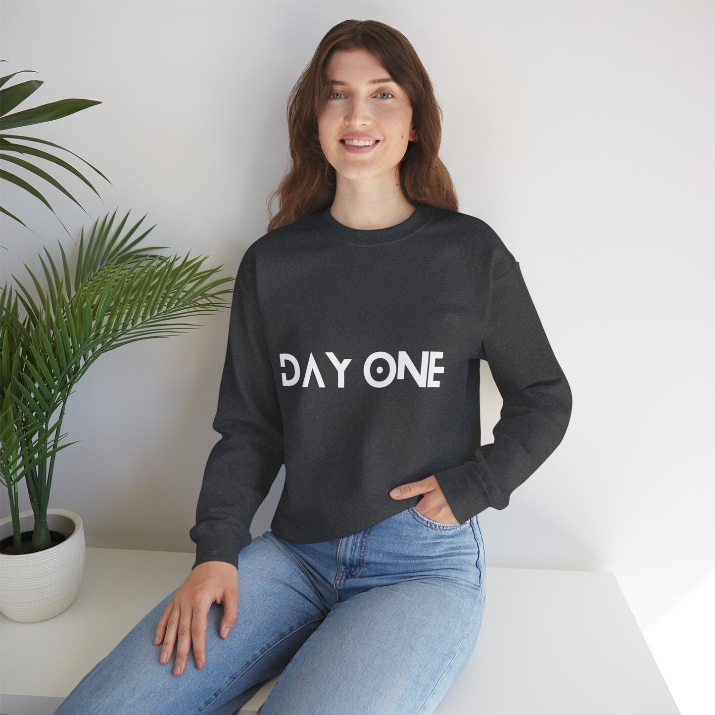 DAY ONE - white text - Crewneck Sweatshirt