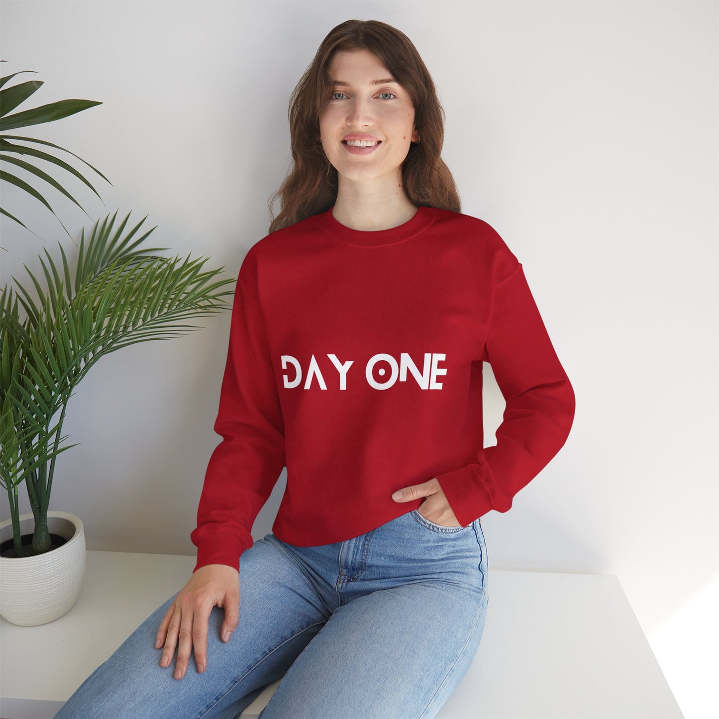 DAY ONE - white text - Crewneck Sweatshirt