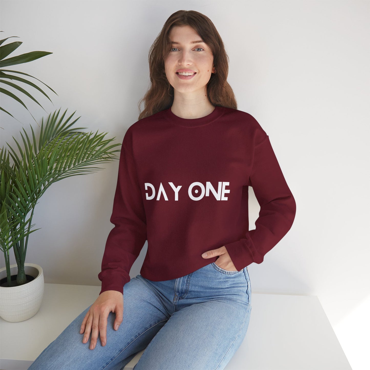 DAY ONE - white text - Crewneck Sweatshirt