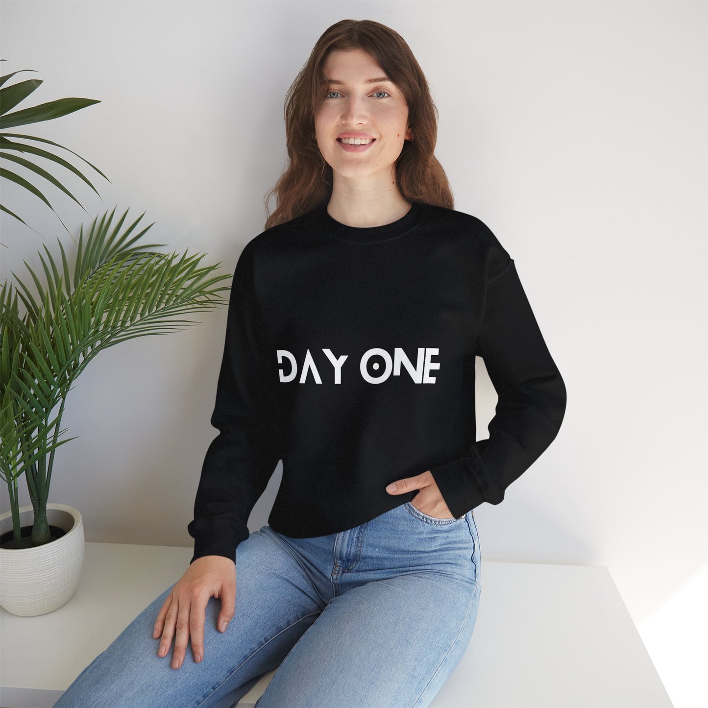 DAY ONE - white text - Crewneck Sweatshirt