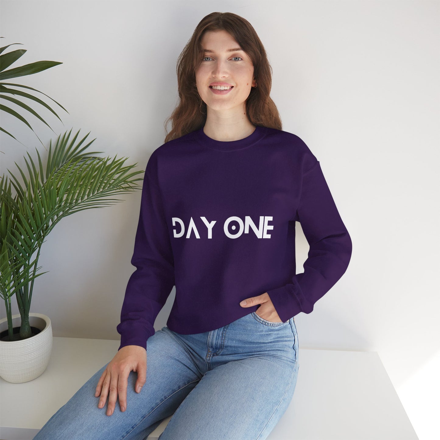 DAY ONE - white text - Crewneck Sweatshirt