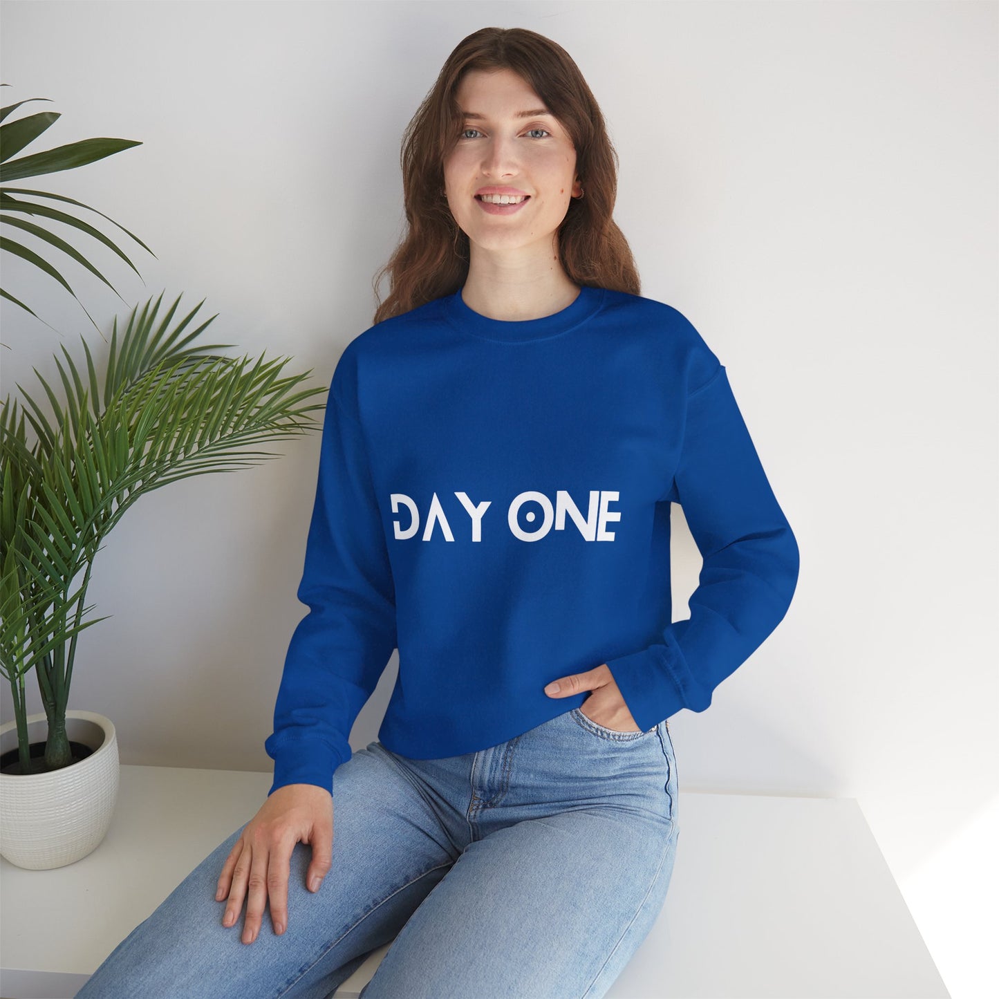 DAY ONE - white text - Crewneck Sweatshirt