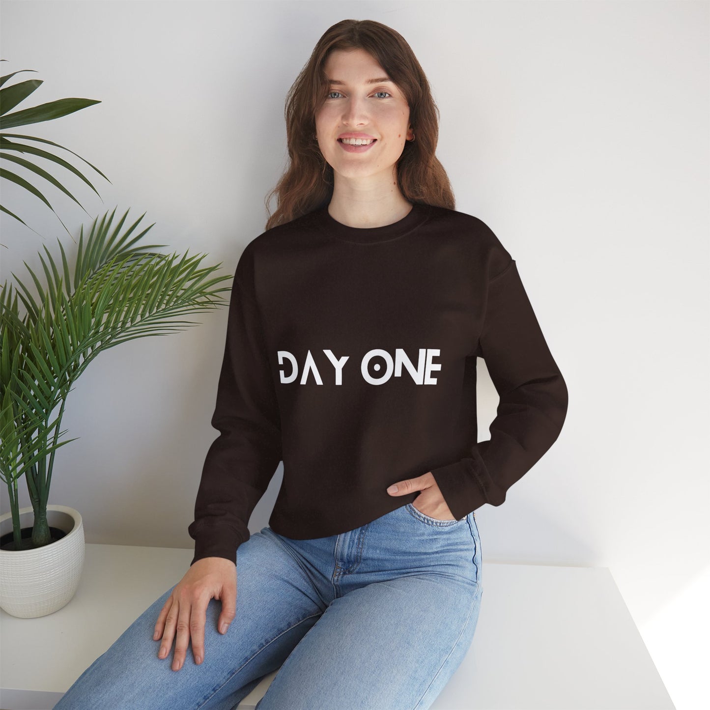 DAY ONE - white text - Crewneck Sweatshirt