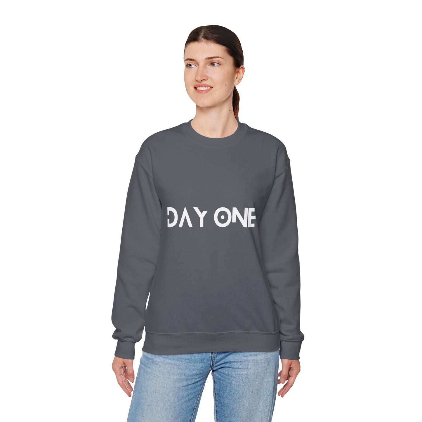 DAY ONE - white text - Crewneck Sweatshirt