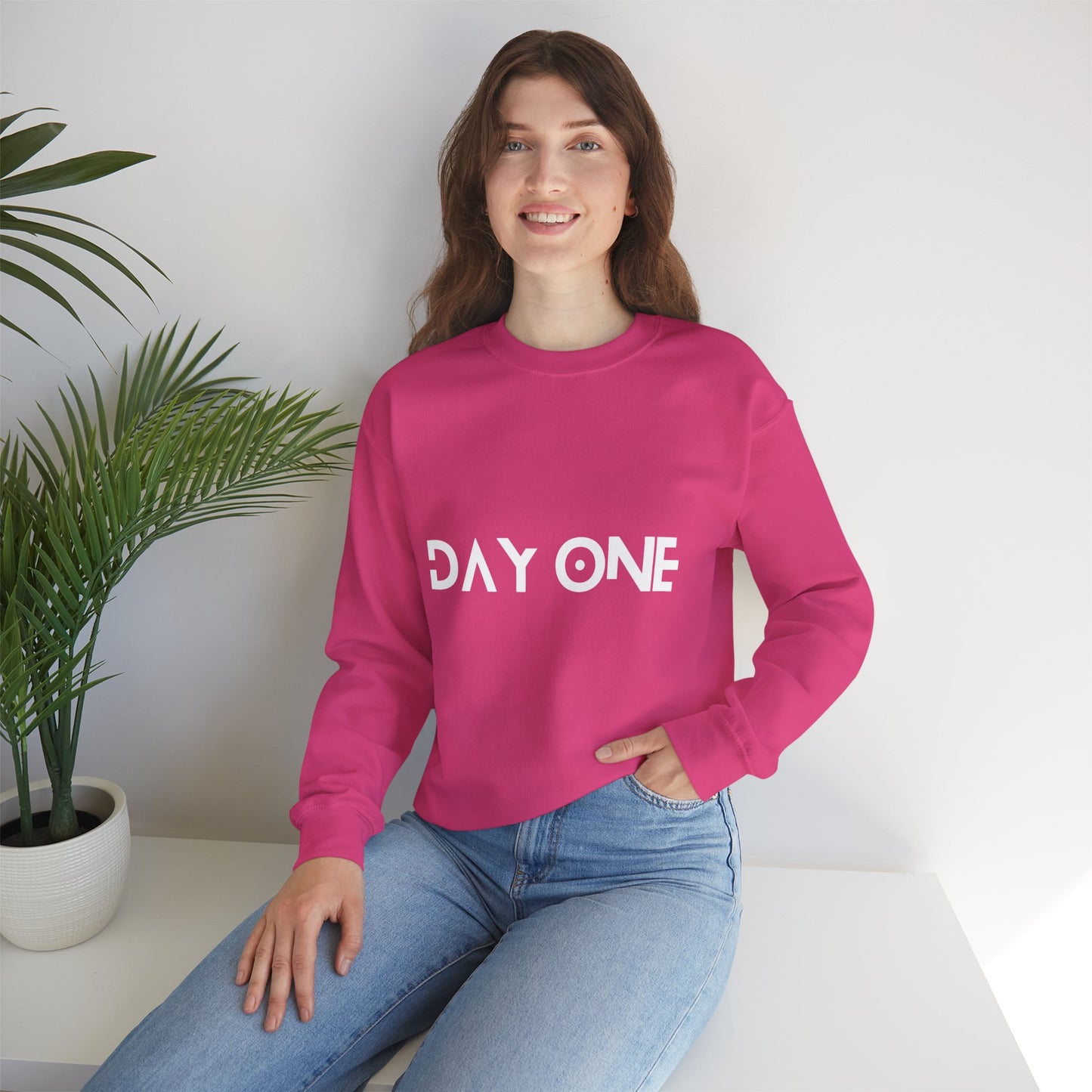 DAY ONE - white text - Crewneck Sweatshirt