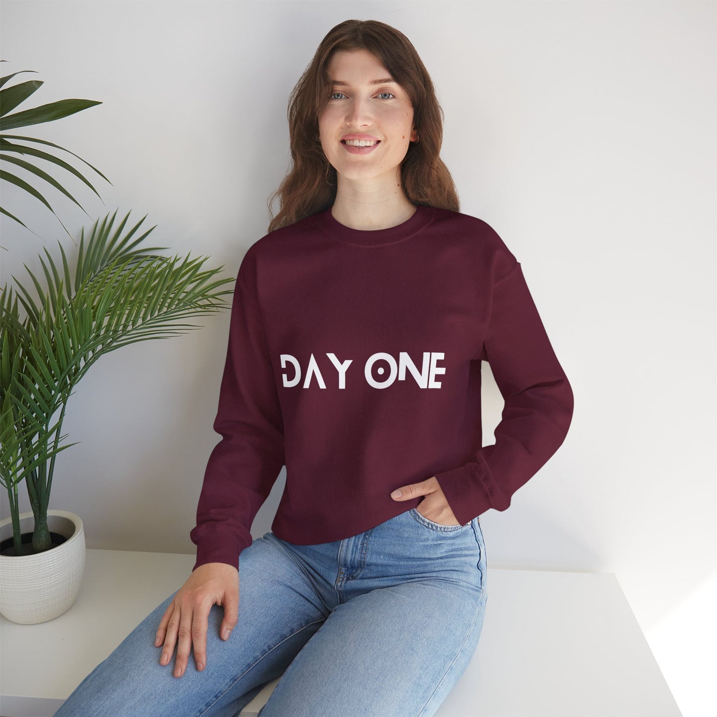 DAY ONE - white text - Crewneck Sweatshirt