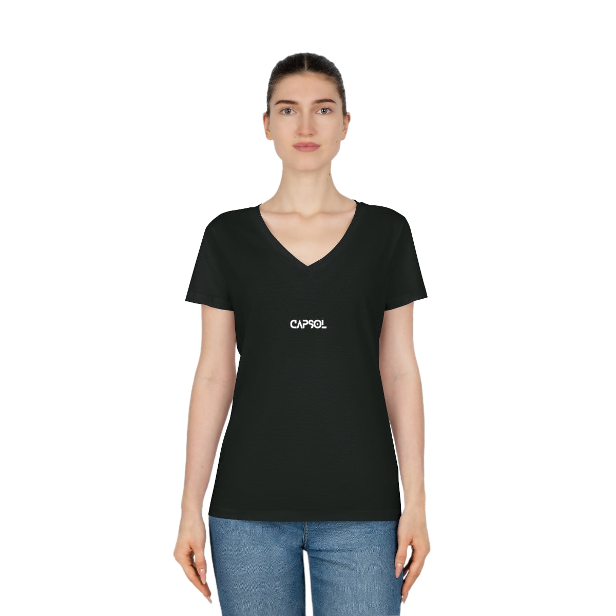 CapSol (front) - black text - Women's Evoker V-Neck T-Shirt