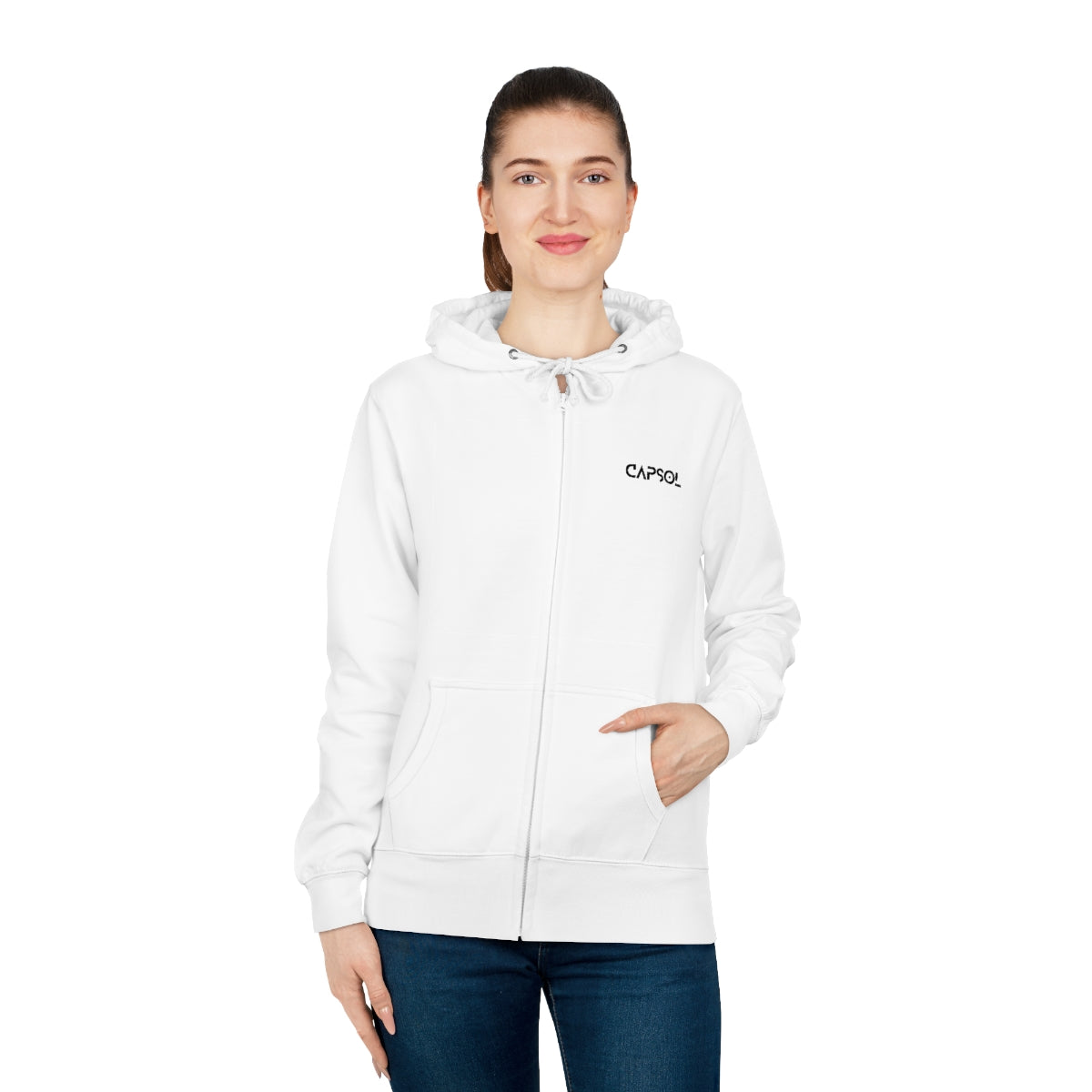 CapSol (front left) - b/w text - Women's Zip Hoodie