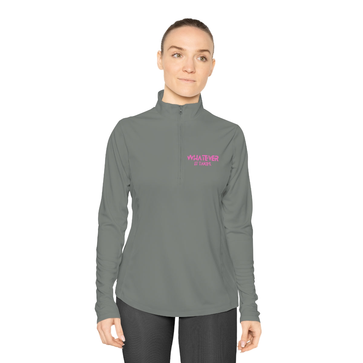 Whatever it takes (front) - pink text - Ladies Quarter-Zip Pullover