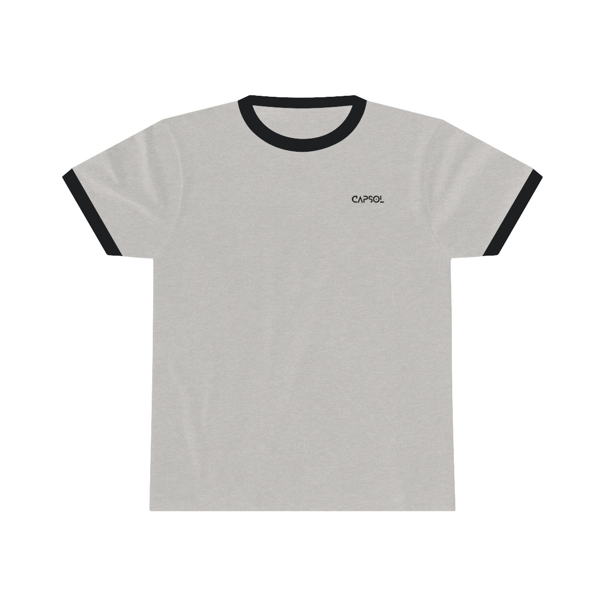 CapSol (front left) - black text - Unisex Ringer Tee