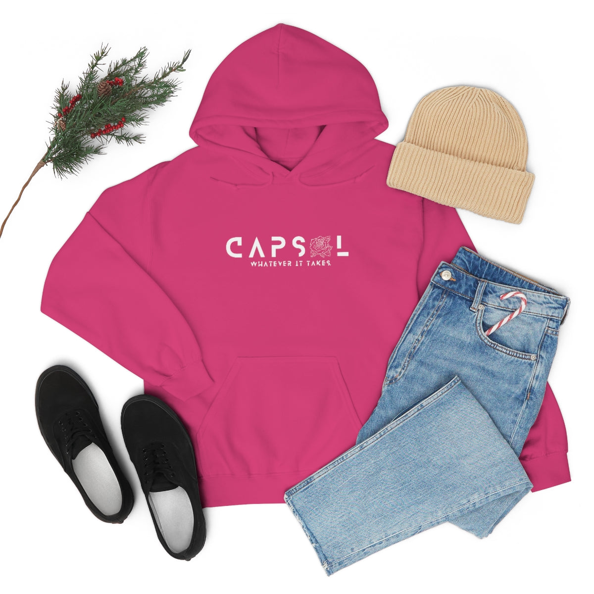 Rose - white text - Hooded Sweatshirt