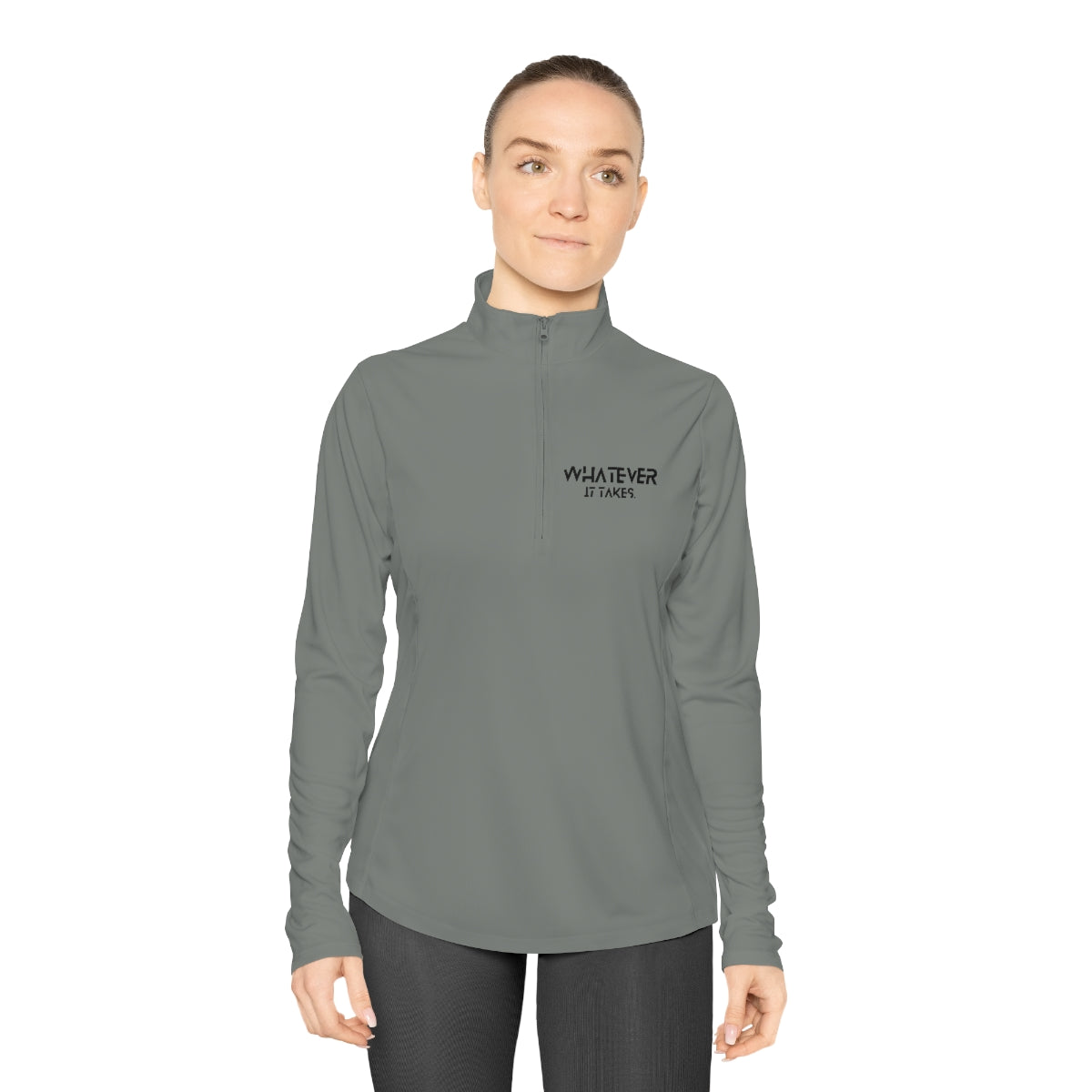 Whatever it takes (front) / CapSol (back) - b/w text - Ladies Quarter-Zip Pullover