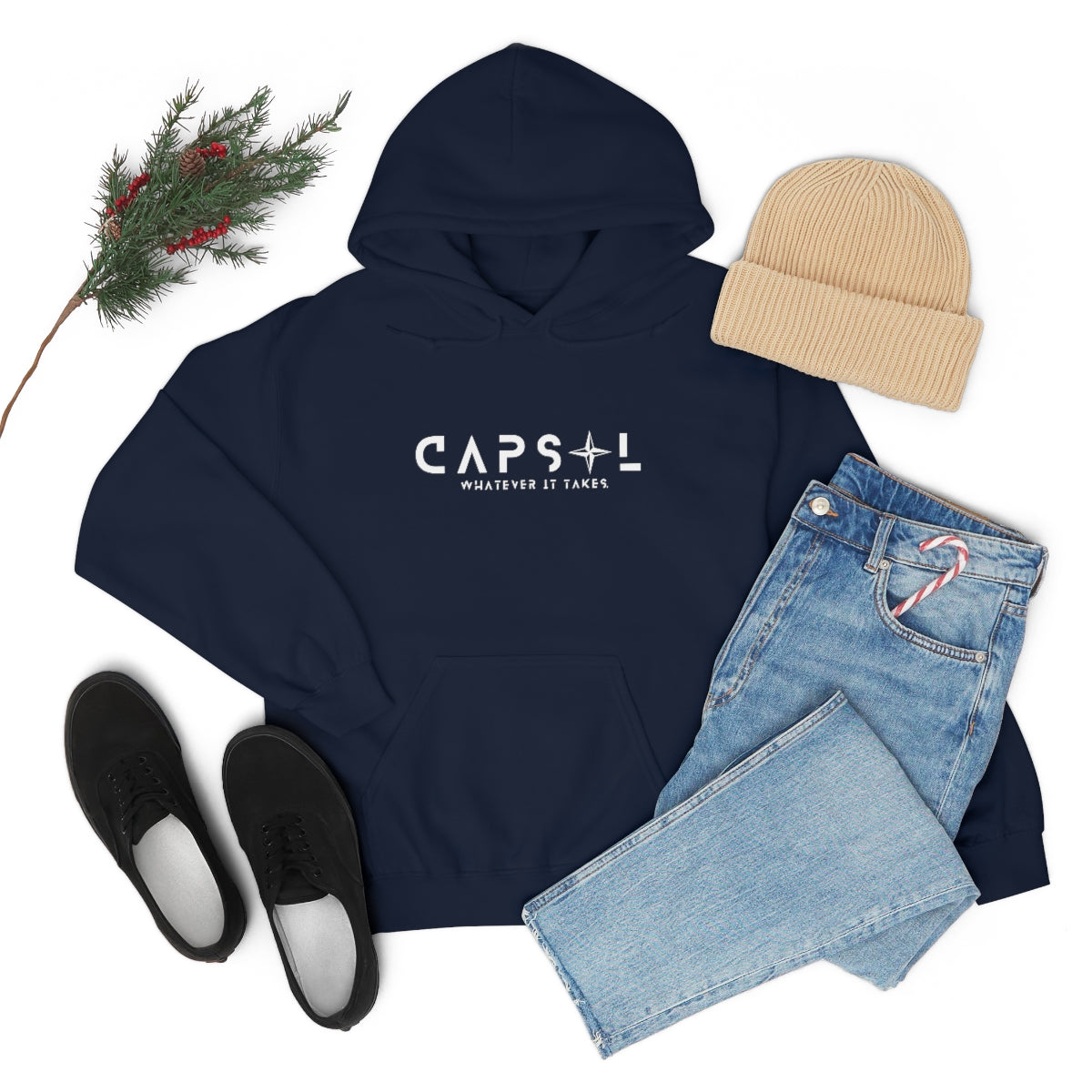 Star - white text - Hooded Sweatshirt