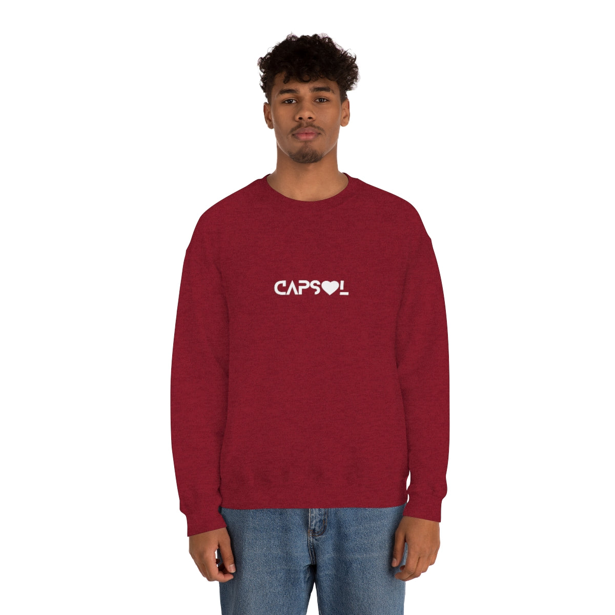 CapSol (front) - white text - VDAY - Unisex Heavy Blend™ Crewneck Sweatshirt