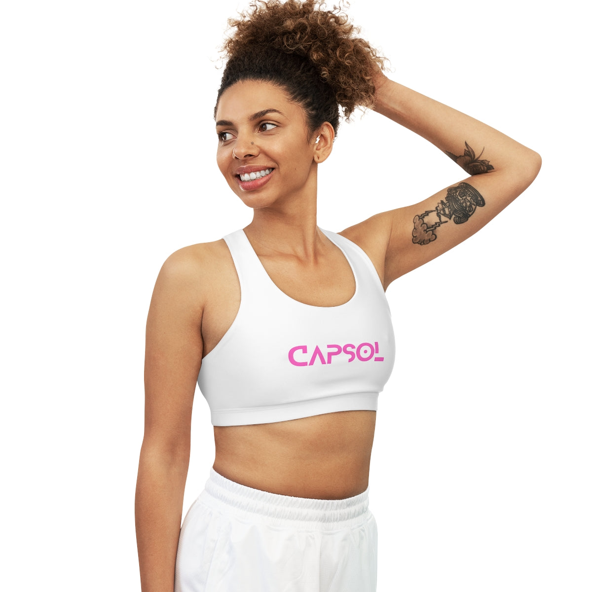 CapSol (front) / Whatever it takes (back) - pink text - Seamless Sports Bra