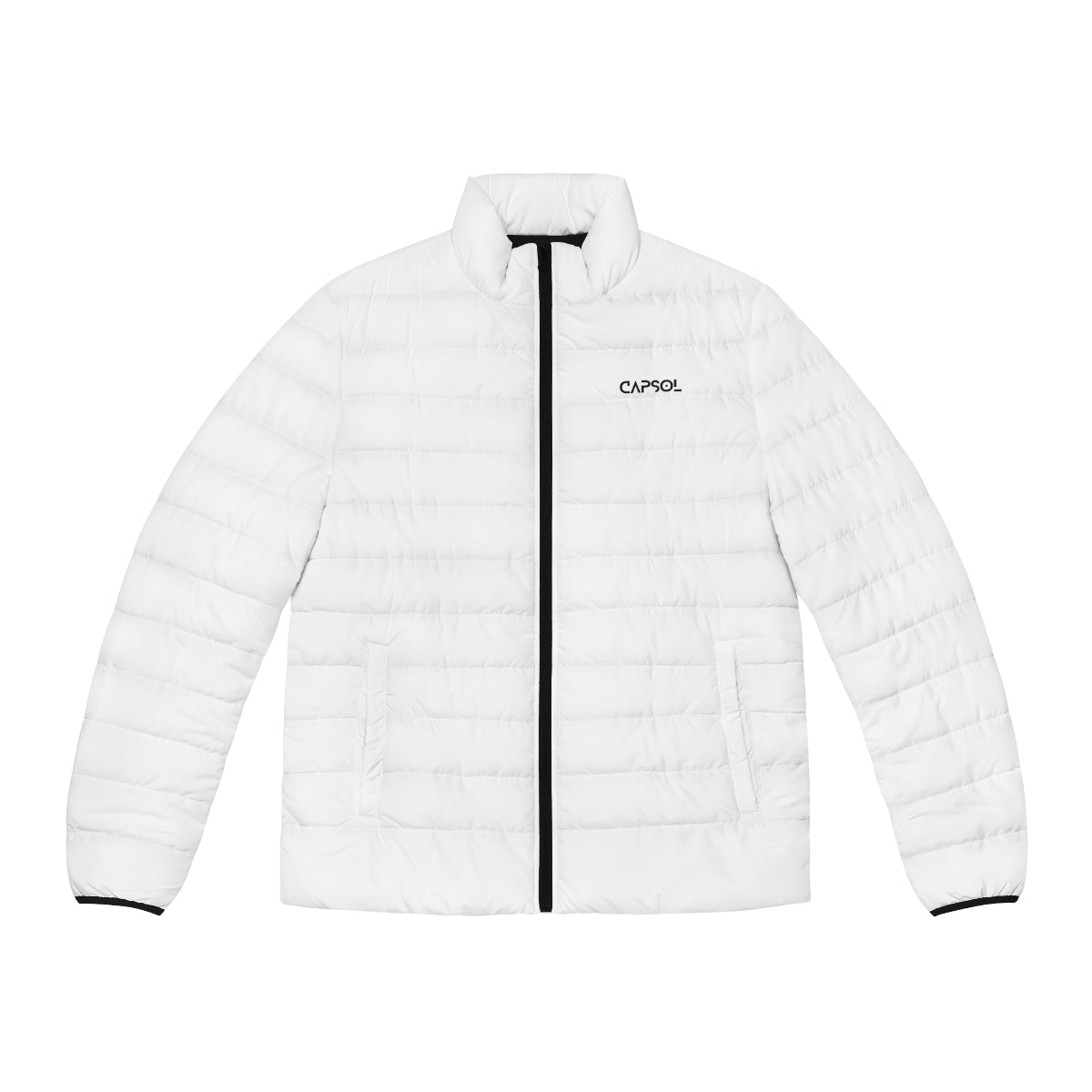 CapSol (front left) - black text - Men's Puffer Jacket (AOP)