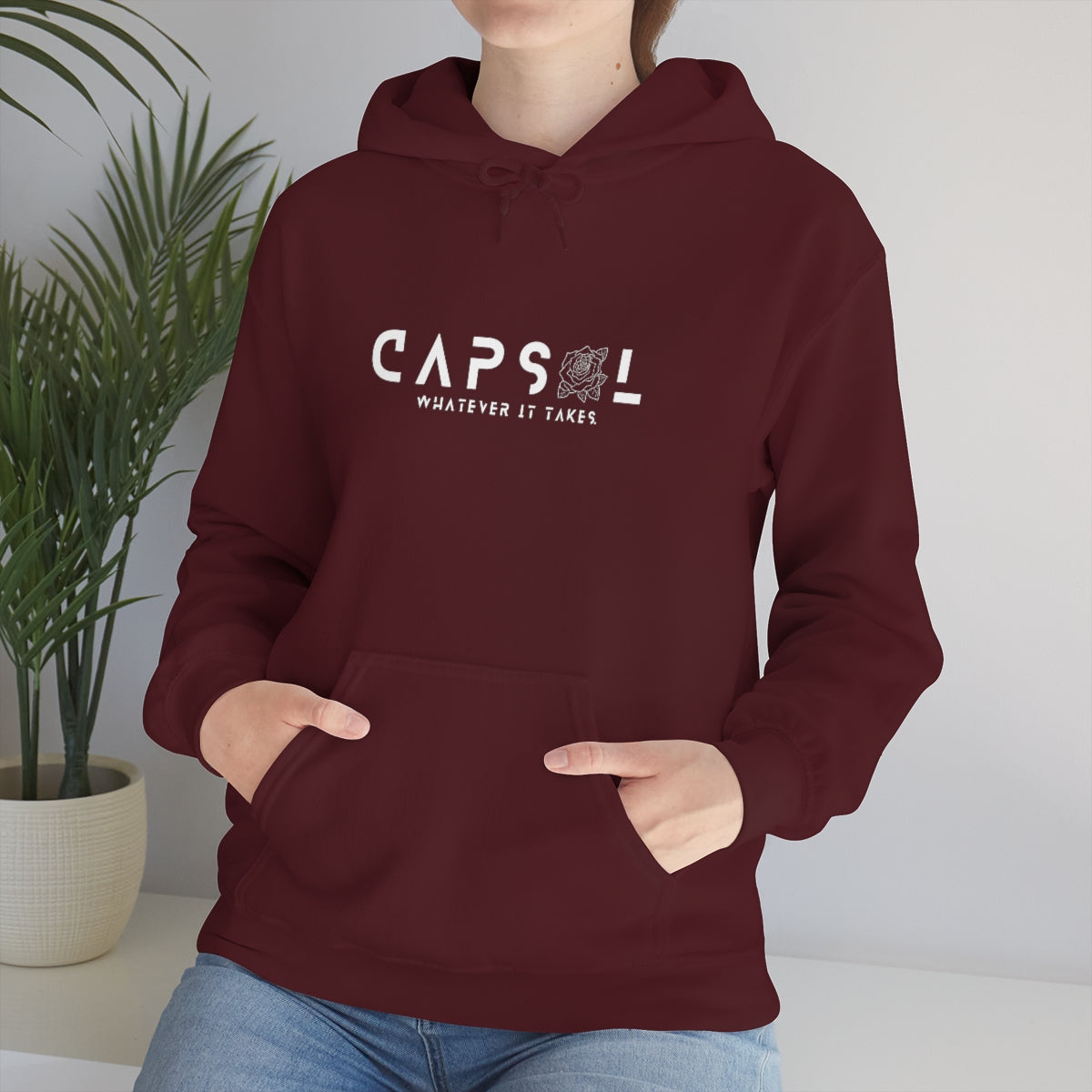 Rose - white text - Hooded Sweatshirt