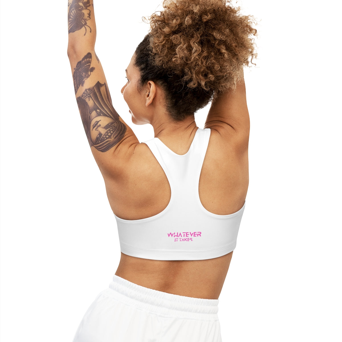 CapSol (front) / Whatever it takes (back) - pink text - Seamless Sports Bra