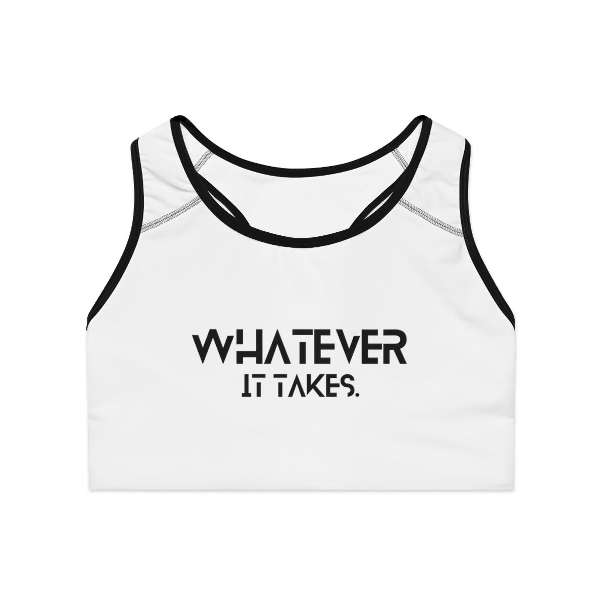 Whatever it takes (front) / CapSol (back) - black text - Sports Bra (AOP)