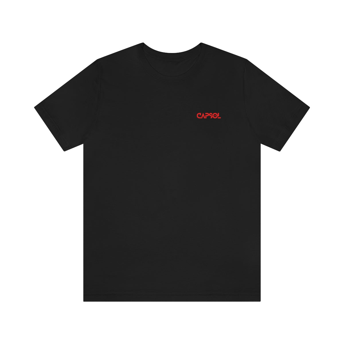 CapSol (front left) - bright red text - Jersey Short Sleeve Tee