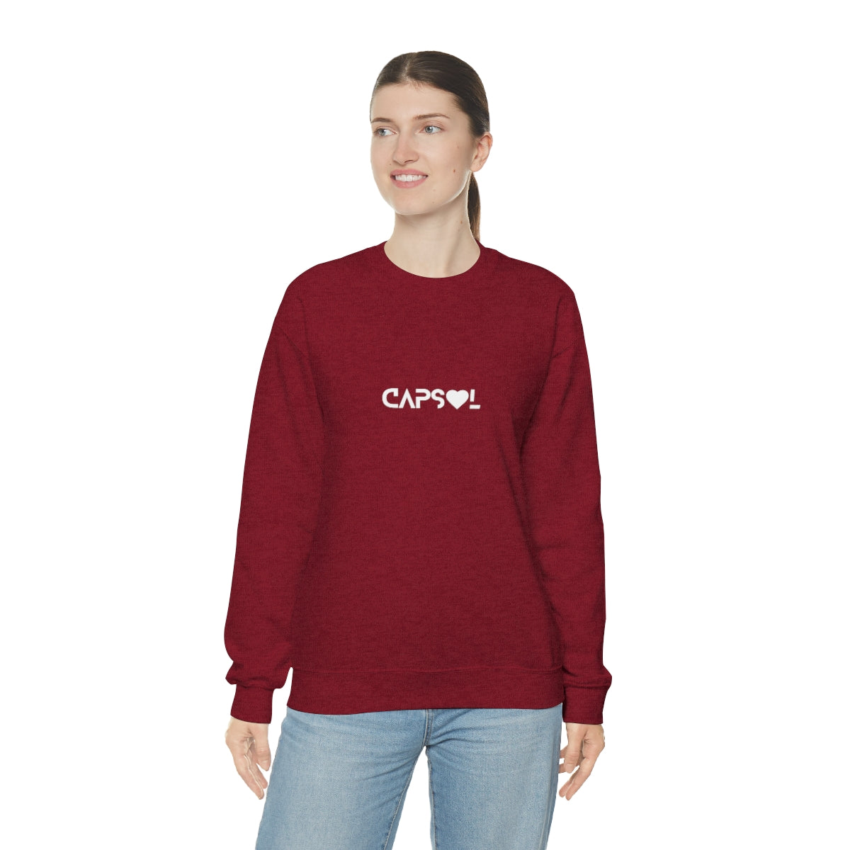 CapSol (front) - white text - VDAY - Unisex Heavy Blend™ Crewneck Sweatshirt