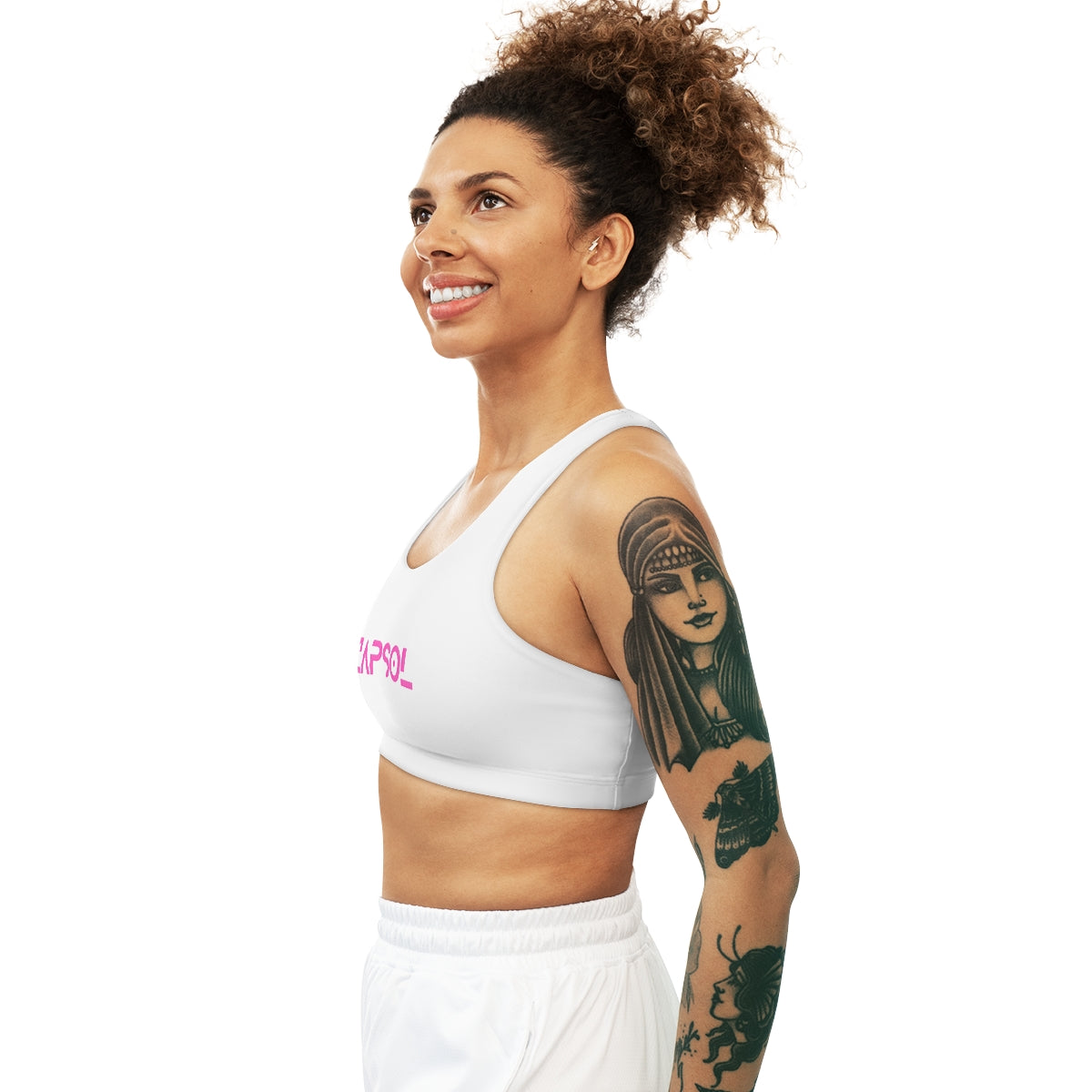 CapSol (front) / Whatever it takes (back) - pink text - Seamless Sports Bra