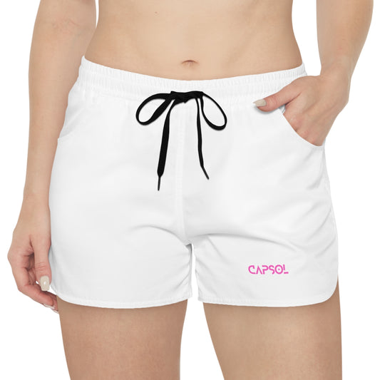 CapSol (front left) - pink text - Women's Casual Shorts (AOP)