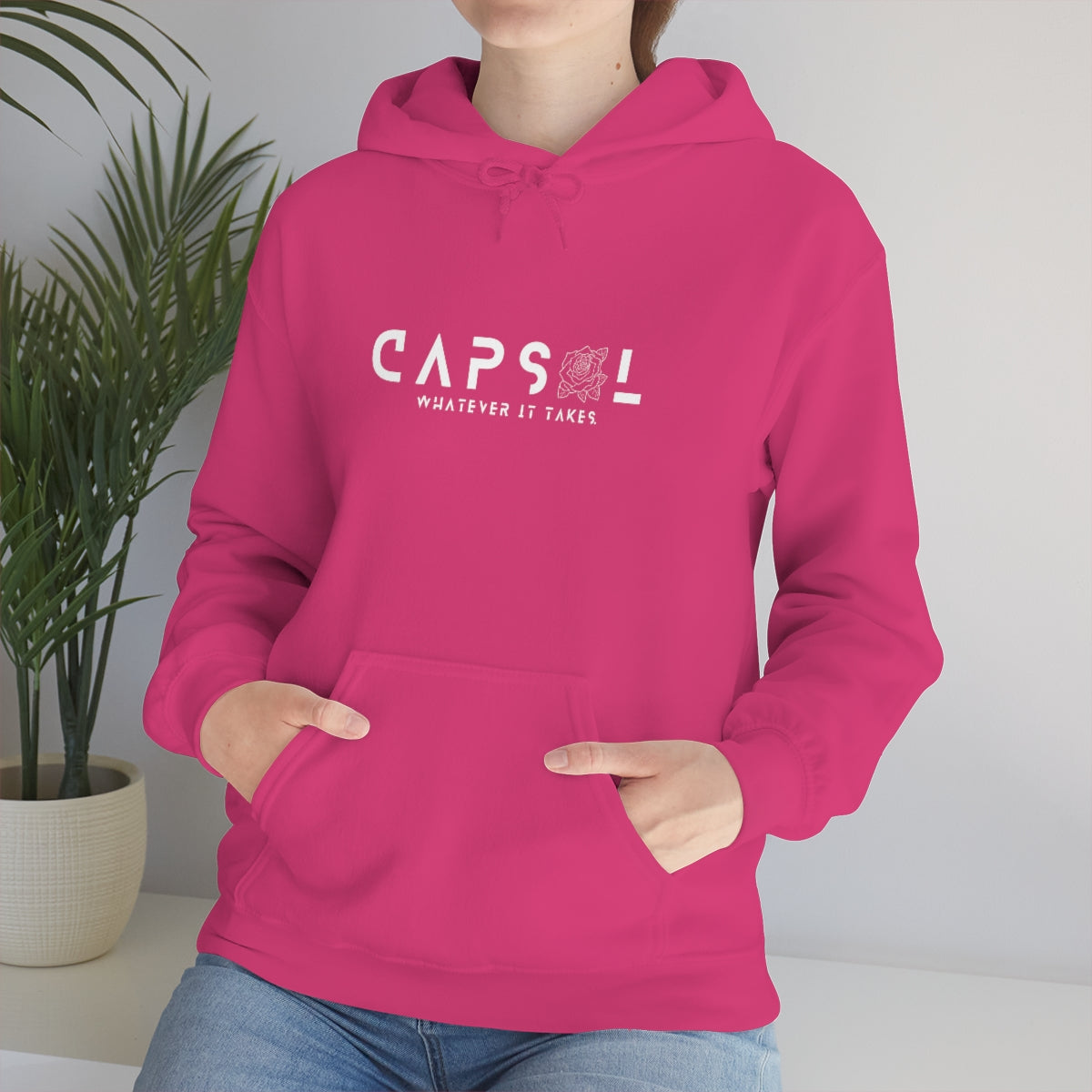 Rose - white text - Hooded Sweatshirt
