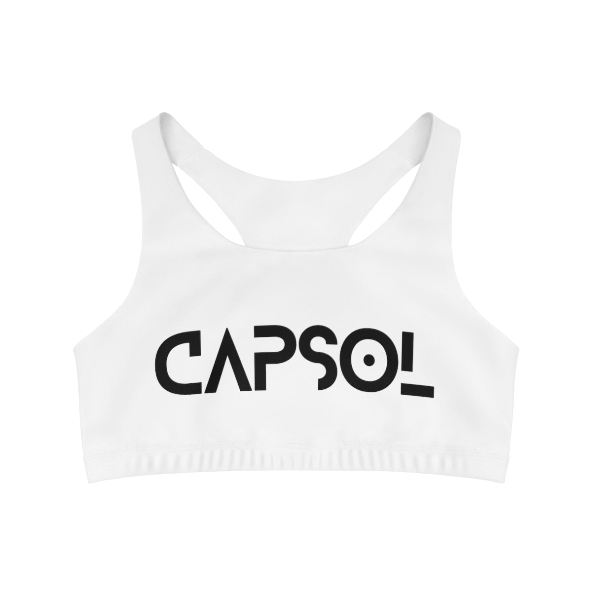 CapSol (front) / Whatever it takes (back) - black text - Seamless Sports Bra (AOP)