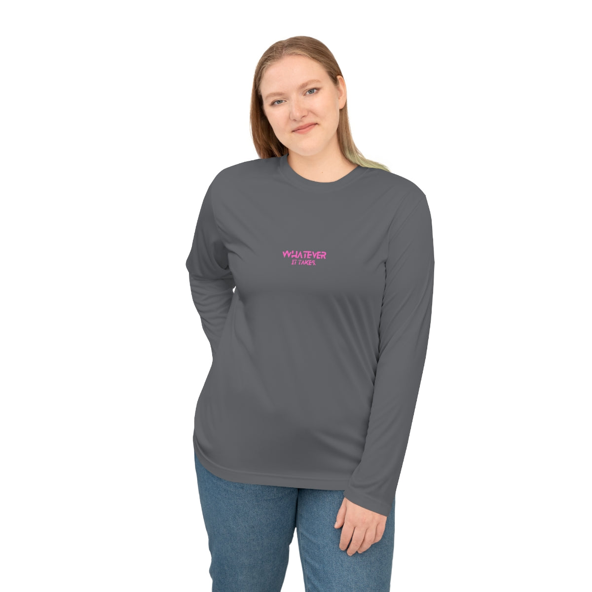 Whatever it takes (front) - pink text - Women's Performance Long Sleeve Shirt