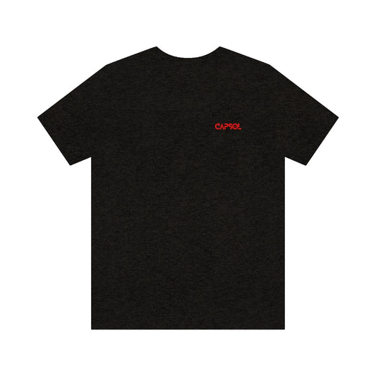 CapSol (front left) - bright red text - Jersey Short Sleeve Tee