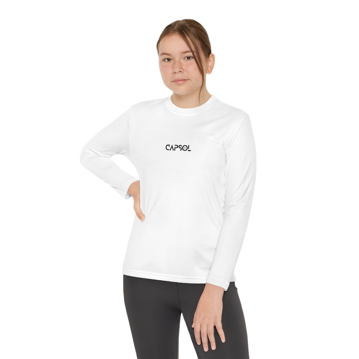 CapSol (front) - b/w text - Youth Long Sleeve Competitor Tee