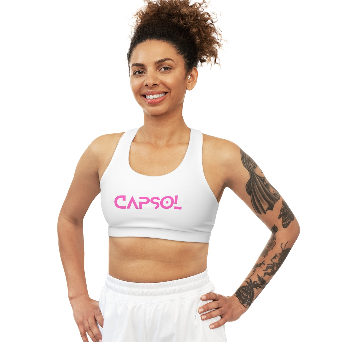 CapSol (front) / Whatever it takes (back) - pink text - Seamless Sports Bra