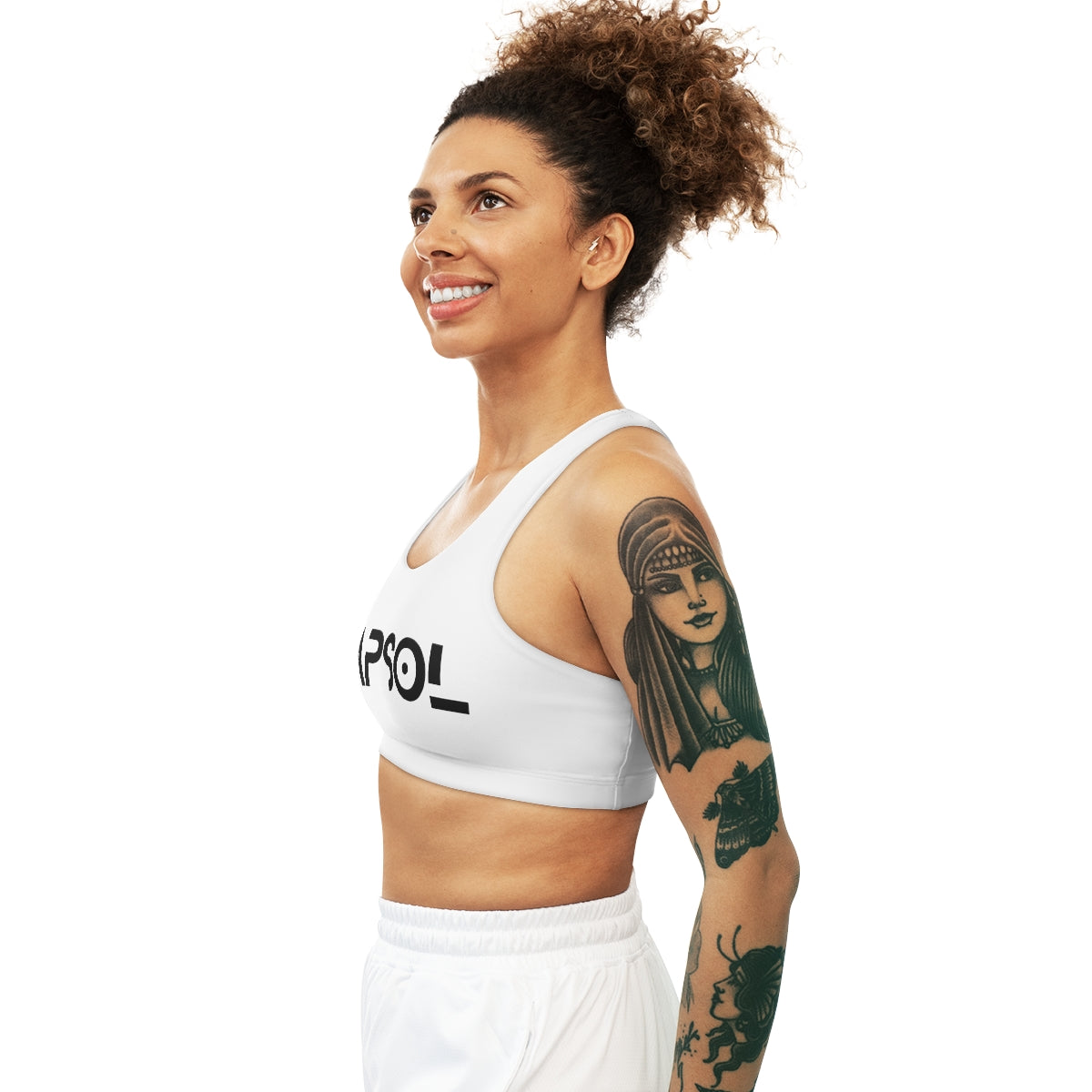 CapSol (front) / Whatever it takes (back) - black text - Seamless Sports Bra (AOP)