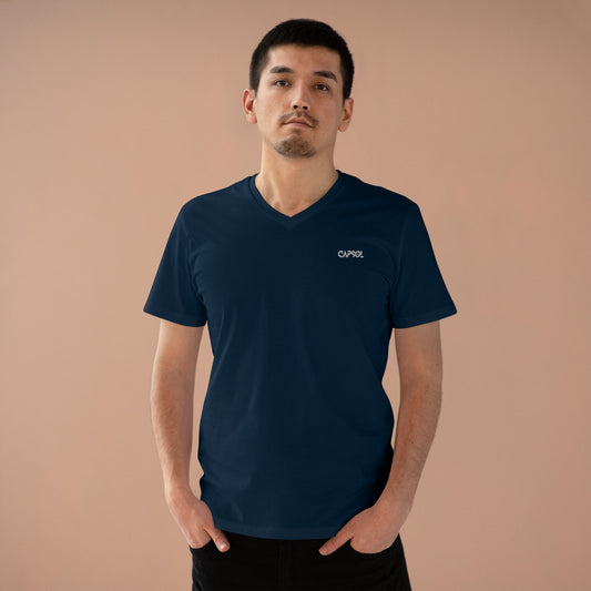 CapSol (front left) - white text - Men’s Presenter V-neck