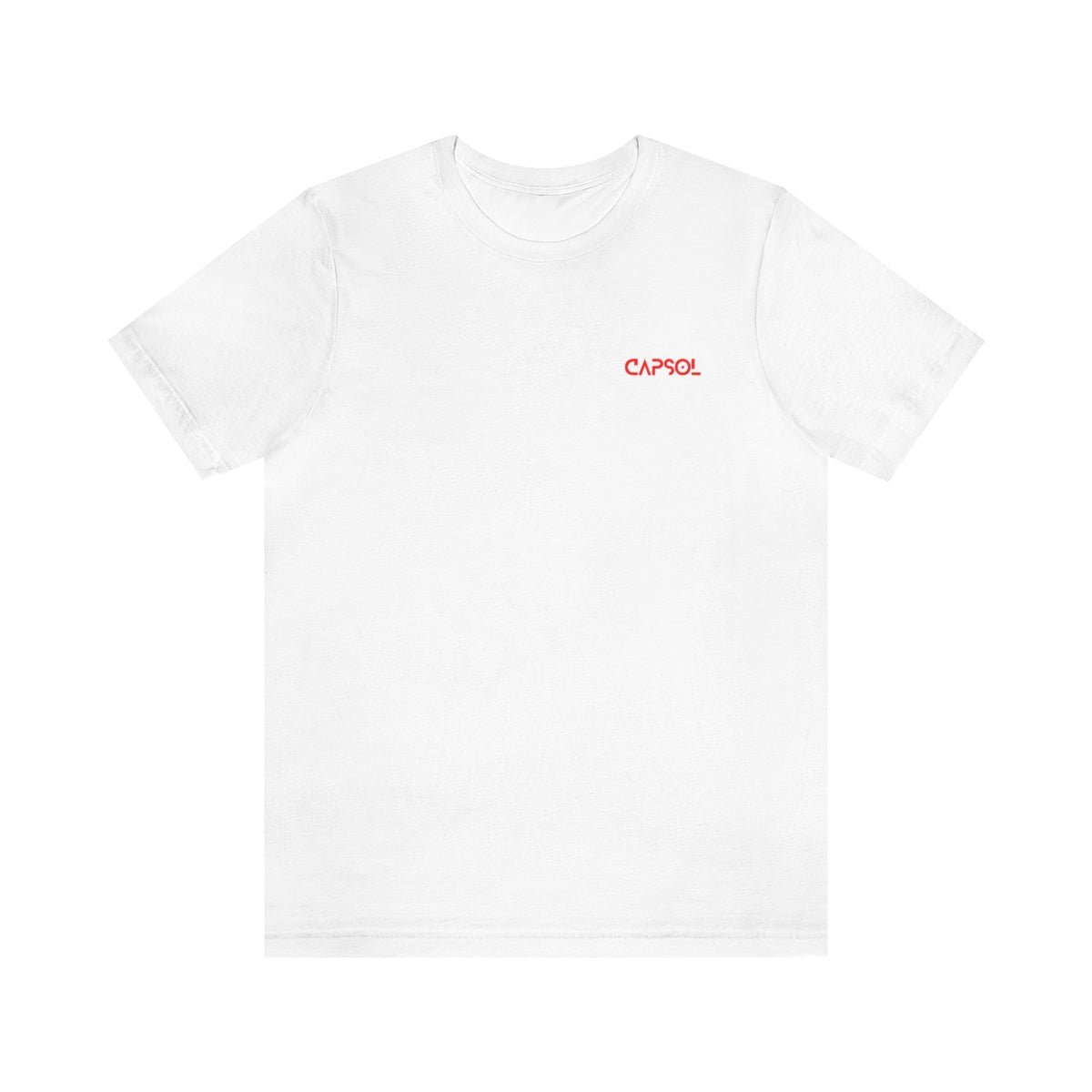 CapSol (front left) - bright red text - Jersey Short Sleeve Tee