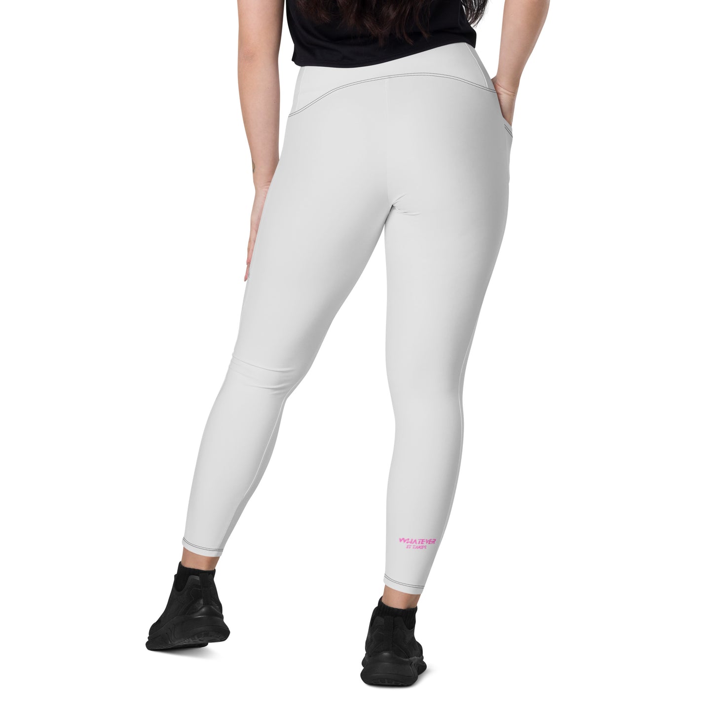 Whisper - CapSol (front) / Whatever it takes (back) - pink text - Leggings with pockets