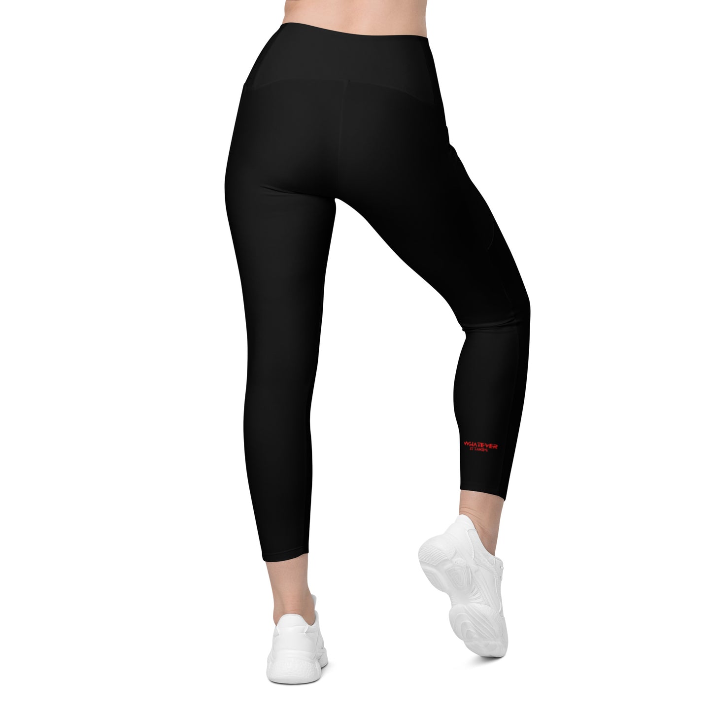 Black - CapSol (front) / Whatever it takes (back) – bright red text - Leggings with pockets